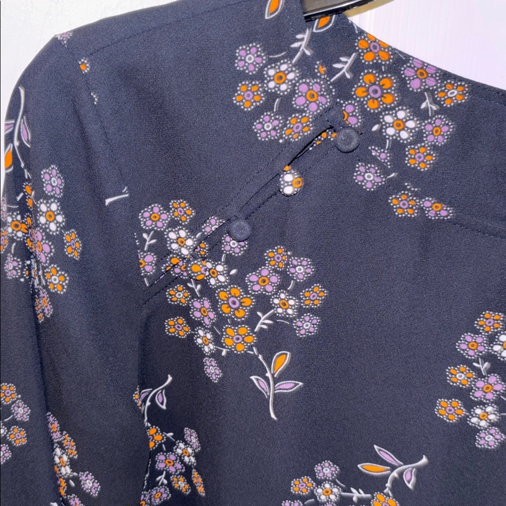 LOFT Navy Floral Long-Sleeve Blouse - Picture 3 of 7